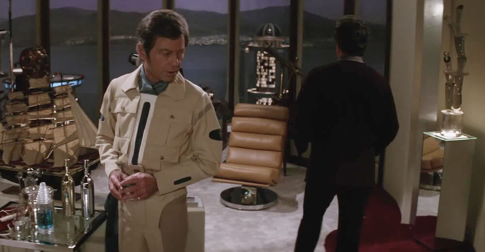 Doctor McCoy holding Captain James T Kirk to account in his quarters in Star Trek II: Wrath of Khan
